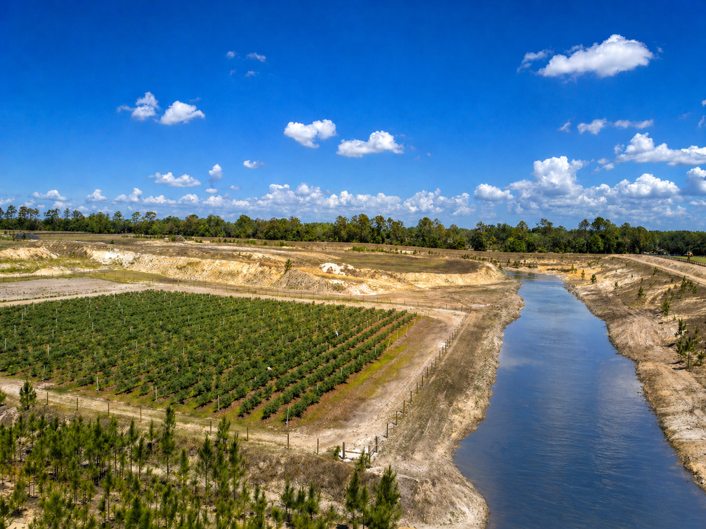 Blueberry rows aerial